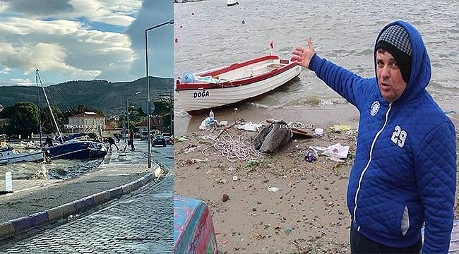 Fırtına Foça'da tekneleri batırdı 