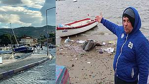 Fırtına Foça'da tekneleri batırdı 