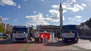 Aliağa'dan Suriye'ye iki tır yardım malzemesi gönderildi