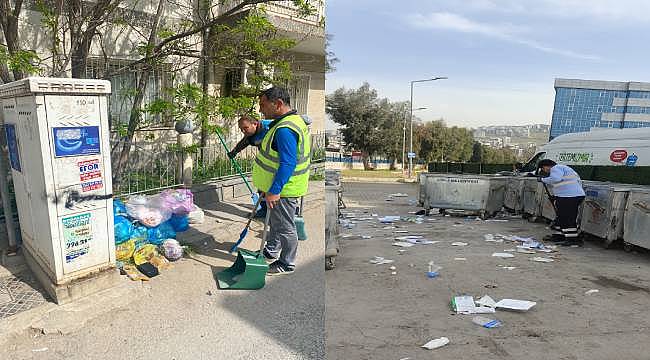 Çiğli'de grevin ardından temizlik çalışmaları başlatıldı 