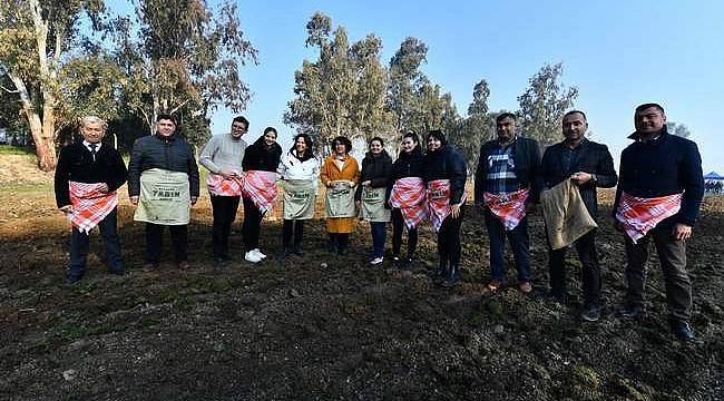 İzmir'de Yaşar Üniversitesi öğrencileri karakılçık ekiminde 